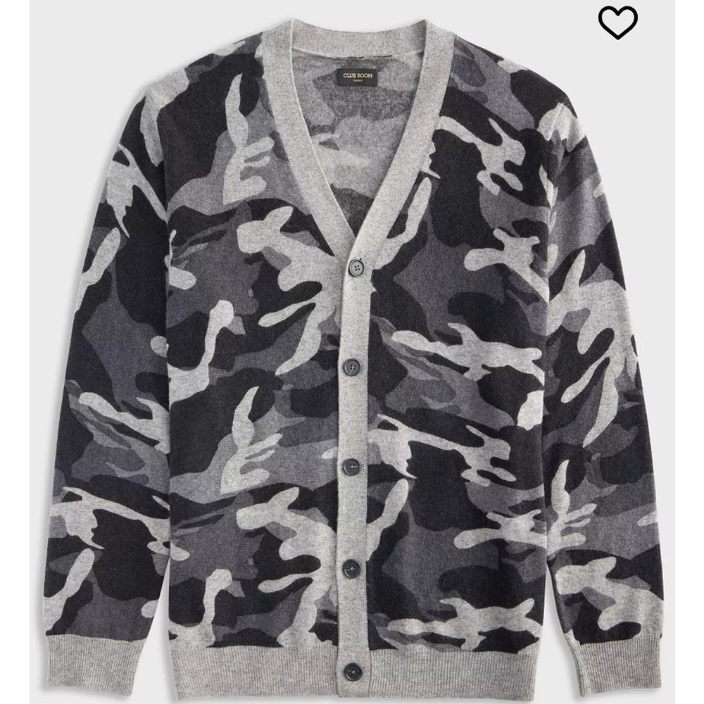 Club Room Black and Gray Camouflage Cardigan XXL
